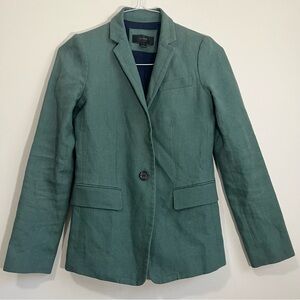 J Crew Women's 100% Linen Blazer Jacket Schoolboy One Button Academia Lined Sz 0